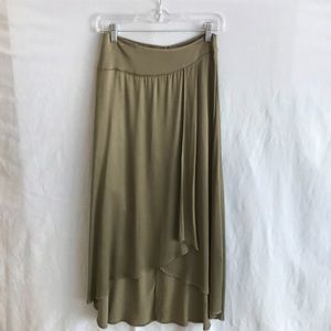 Green high low wrap skirt from Zara.